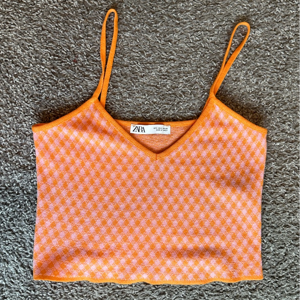 Orange+Pink checkered Zara Crop Top